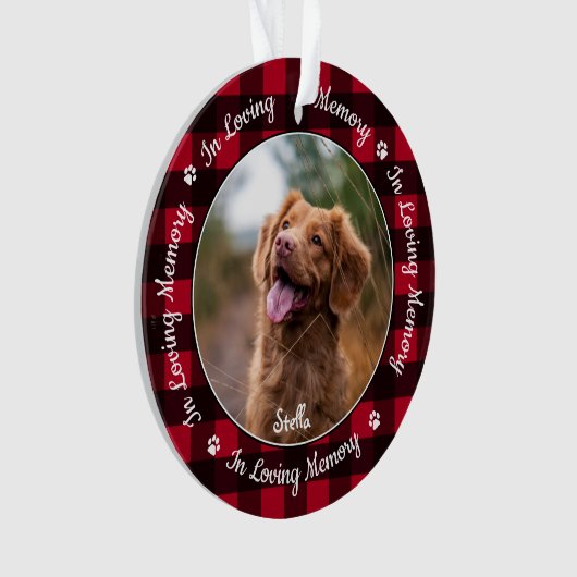 愛する記憶の赤い格子犬の写真ペット記念碑 オーナメント (正面)