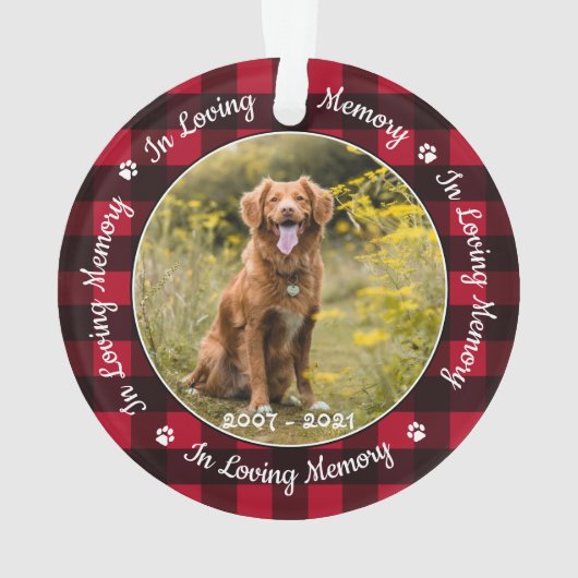 愛する記憶の赤い格子犬の写真ペット記念碑 オーナメント (裏面)