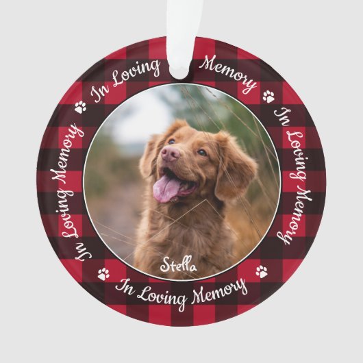 愛する記憶の赤い格子犬の写真ペット記念碑 オーナメント (正面)