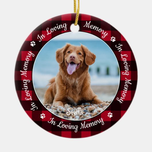 愛する記憶の赤い格子犬の写真ペット記念碑 セラミックオーナメント (正面)