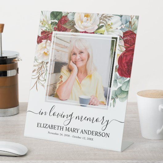 愛する記憶の赤い白いフローラ葬儀の写真 台座サイン (インサイチュ)