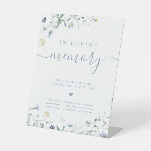 愛する記憶の青いワイルドフラワースクリプト素朴 台座サイン (正面)