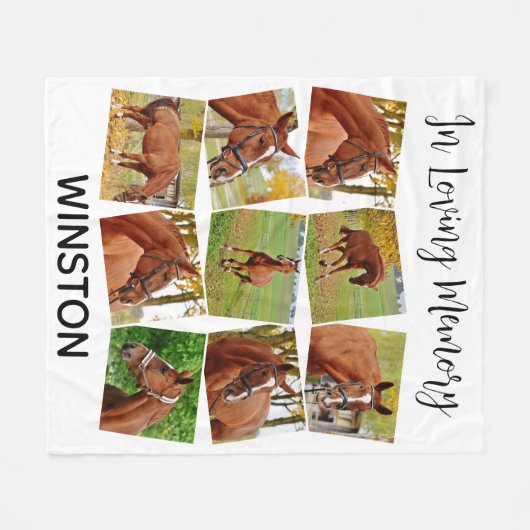 愛する記憶の馬の記念写真コラージュ フリースブランケット (正面(横))