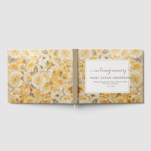 愛する記憶の黄色のバラの記念葬儀 ゲストブック (全面)