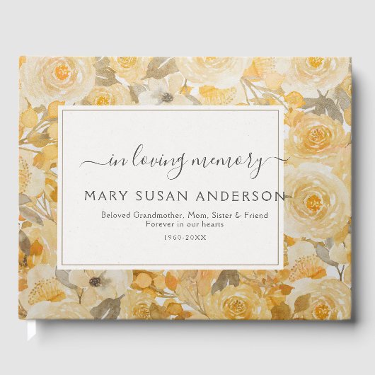愛する記憶の黄色のバラの記念葬儀 ゲストブック (正面)