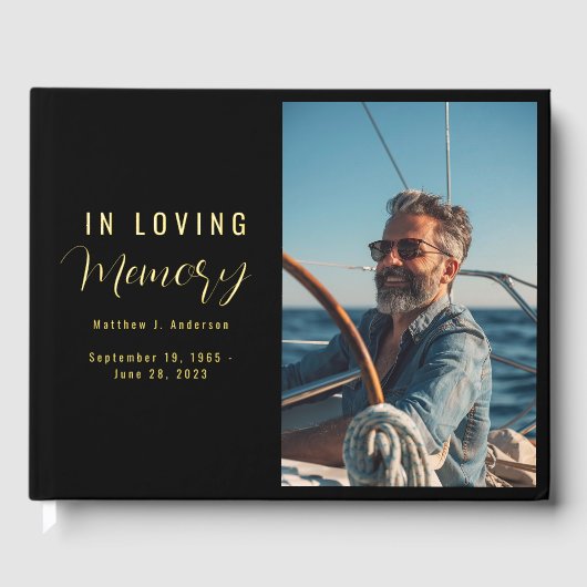 愛する記憶の黒いモダンのカスタム写真葬儀 ゲストブック (正面)
