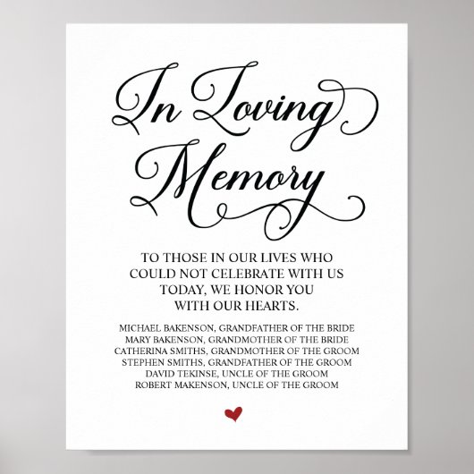 愛する記憶を胸に刻む 追悼テーブルサイン ポスター (正面)