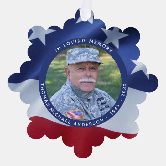 愛する記憶カスタムのアメリカ国旗の写真 オーナメントカード (正面)