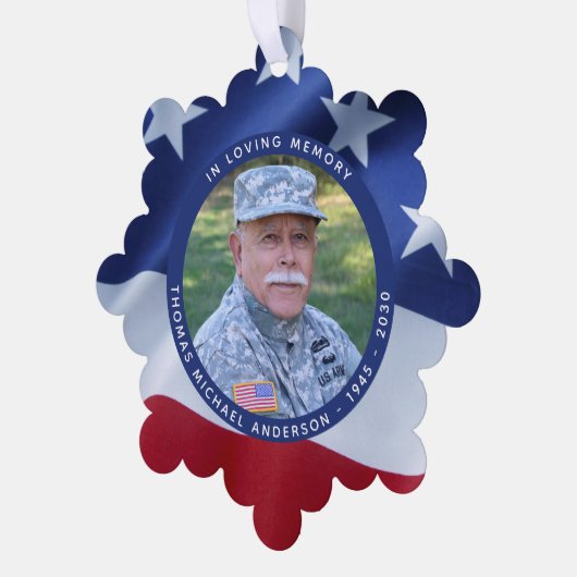 愛する記憶カスタムのアメリカ国旗の写真 オーナメントカード (左)