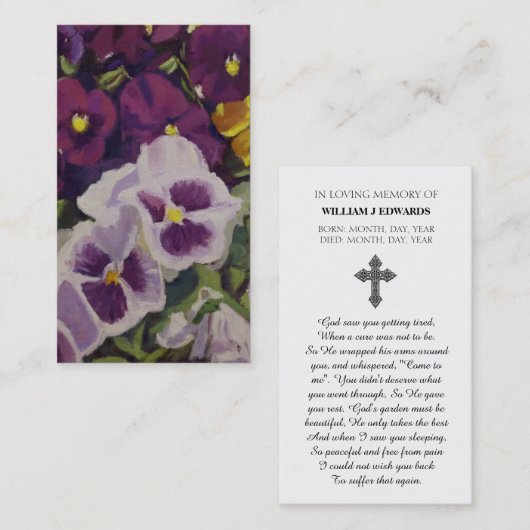 愛する記憶パンジーの花の同情カード 名刺 (正面/裏面)