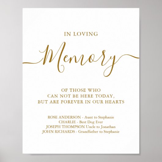 愛する記憶パーソナライズされた金ゴールド結婚の記念碑 ポスター (正面)