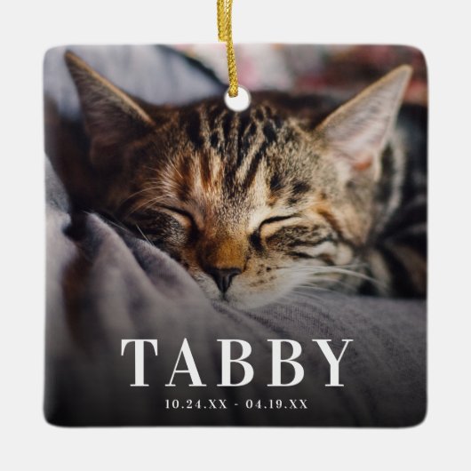 愛する記憶 ペットメモリアル 猫へのオマージュ 2枚の写真付き セラミックオーナメント (正面)