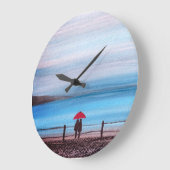 愛する赤い傘の結婚記念日のカップル ラージ壁時計 (傾斜)