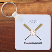 愛する野球のハッシュタグあなたのイニシャルスポーツ キーホルダー (正面)