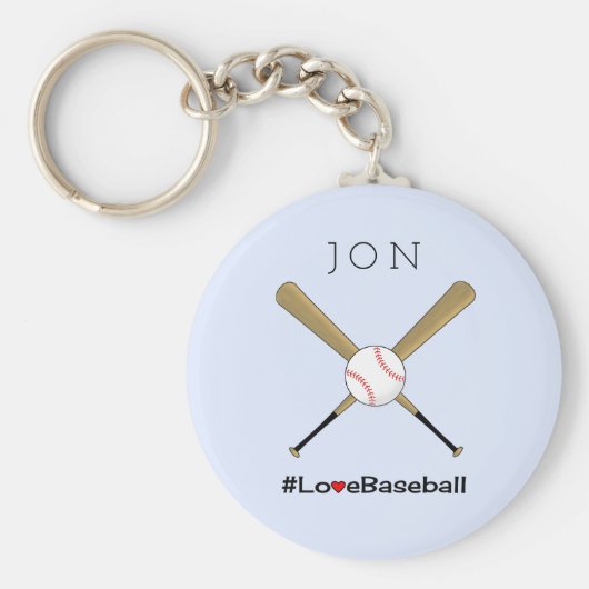 愛する野球のハッシュタグあなたのイニシャルスポーツ キーホルダー (正面)