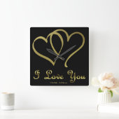 愛する金ゴールドハート スクエア壁時計 (ホーム)