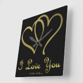 愛する金ゴールドハート スクエア壁時計 (傾斜)