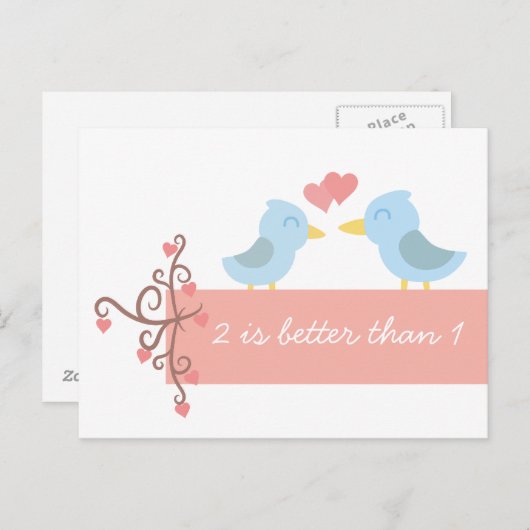 愛する青い鳥のペアのかわいい漫画 ポストカード (正面/裏面)