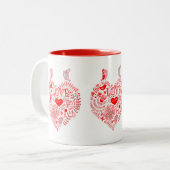 愛する鳥と花で作られたハートカラフル ツートーンマグカップ (正面左)