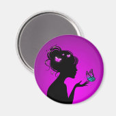 愛する 紫の蝶の女性 マグネット (正面/裏面)