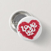 愛するx赤の白いハートバッジ 缶バッジ (正面&裏面)