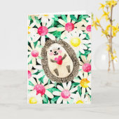 愛だからかわいいハリネズミとデイジー カード (黄色い花)
