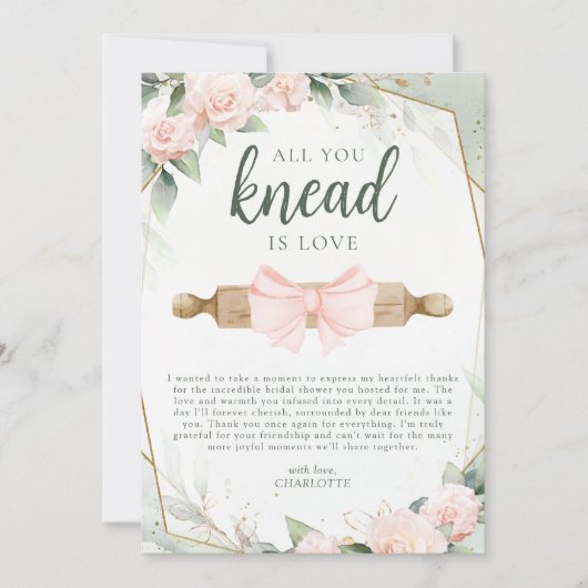 愛だけがあなたを必要とする ピンクの花のブライズシャワー サンキューカード (正面)