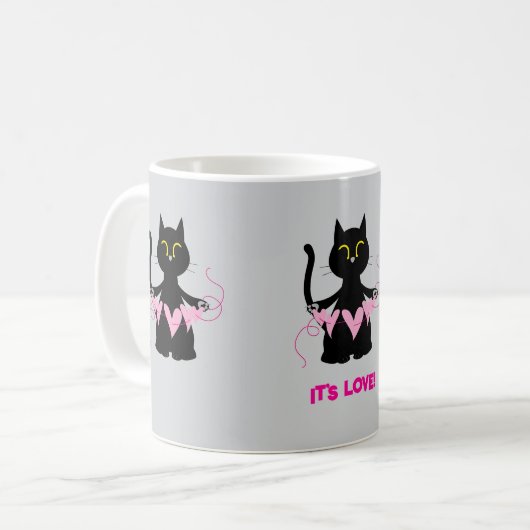 愛だ！黒おもしろい猫マグ コーヒーマグカップ (正面左)