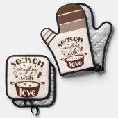 愛ですべてをシーズンに入❤️れ 鍋つかみ&鍋敷きセット (正面/裏面)