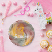 愛でオレンジ色の緑のパインタリー水色を絞る ペーパープレート (パーティー)