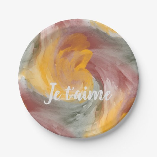 愛でオレンジ色の緑のパインタリー水色を絞る ペーパープレート (正面)