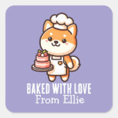 愛でカスタムつくられた柴犬かわいいパン屋さん スクエアシール (正面)