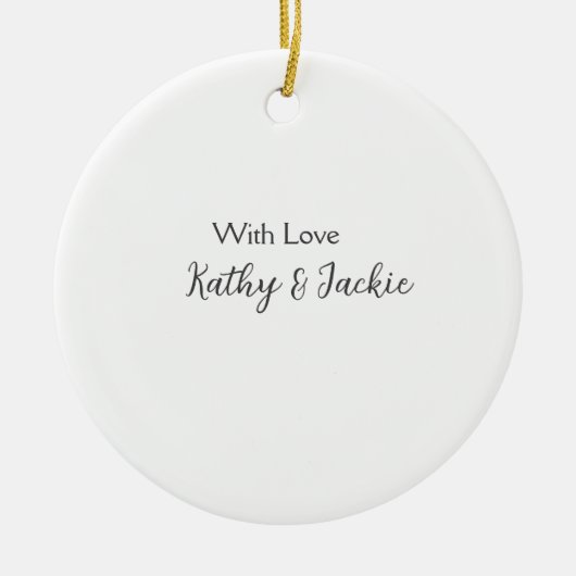 愛でカップルの名前結婚のシンプルミニマル セラミックオーナメント (正面)