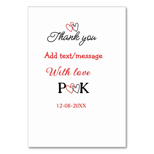 愛でカップル名感謝してい字を追加する テーブルナンバー (正面)