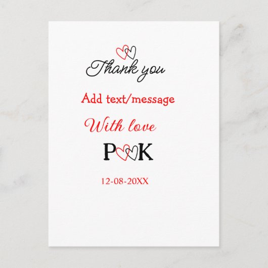 愛でカップル名感謝してい字を追加する ポストカード (正面)