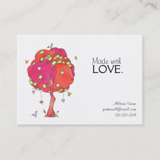 愛でキラキラしたピンクのパッチツリーバードで作られる 名刺 (正面)
