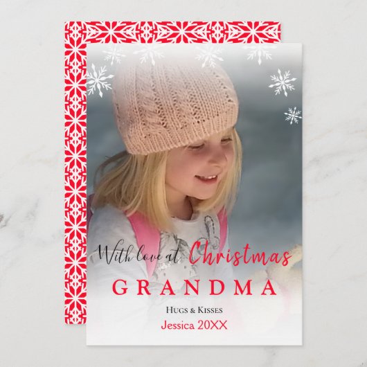 愛でクリスマスおばあちゃん写真スノーフレークホリデー (正面/裏面)
