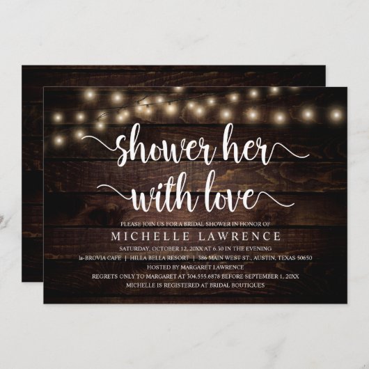 愛でシャワーを浴び素朴るブライダルシャワー 招待状 (正面/裏面)