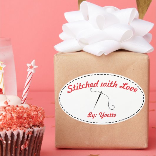 愛でステッチ 楕円形シール (パーティー)