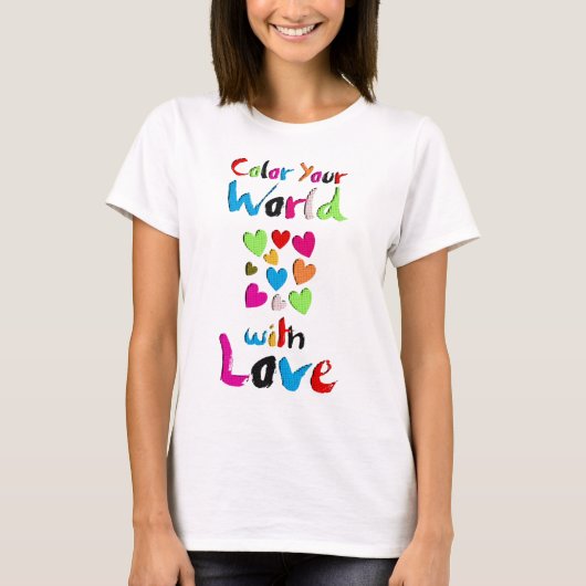 愛で世界を彩る – 鮮やかハートデザイン Tシャツ (正面)