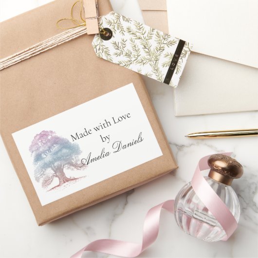 愛で作ったオークの木 長方形シール (ギフト)