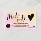 愛で作った感謝していピンク色の黄色のグラデーション 名刺 (正面)