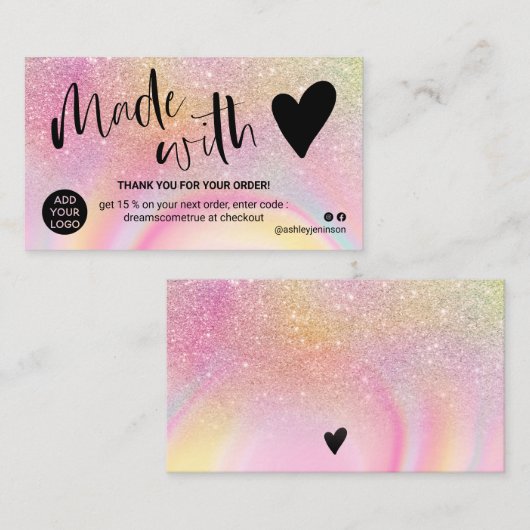 愛で作った感謝していマーブルピンクのグリッター 名刺 (正面/裏面)