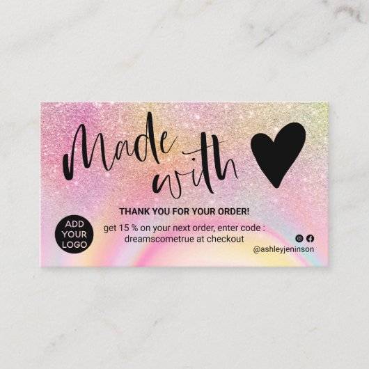 愛で作った感謝していマーブルピンクのグリッター 名刺 (正面)