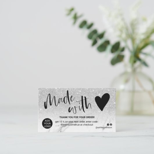 愛で作った白感謝してい大理石 名刺 (スタンド正面)