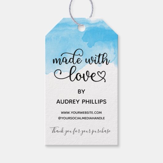 愛で作られたかわいいスカイブルーの水色|過去記事 ギフトタグ (正面)
