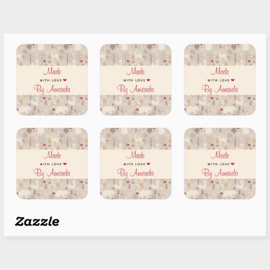 愛で作られたかわいい森の動物たち北欧パターン スクエアシール (シート)