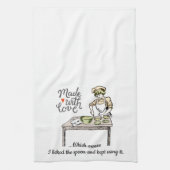 愛で作られたのでスプーンをなめたおもしろい キッチンタオル (縦)