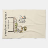 愛で作られたのでスプーンをなめたおもしろい キッチンタオル (横)