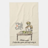 愛で作られたのでスプーンをなめたおもしろい キッチンタオル (縦)